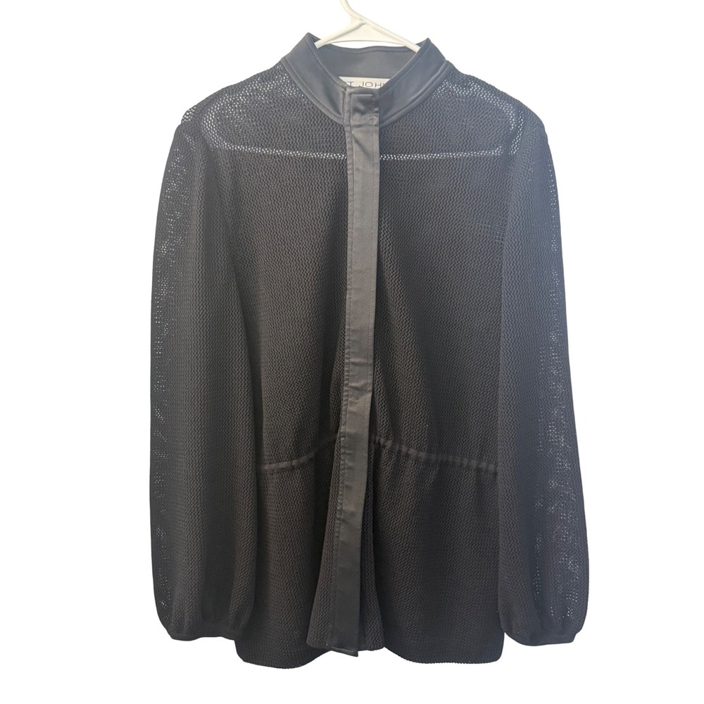 St. John Evening Marie Gray Black Mesh Knit Jacket Drawstring Waist Size 6 USA